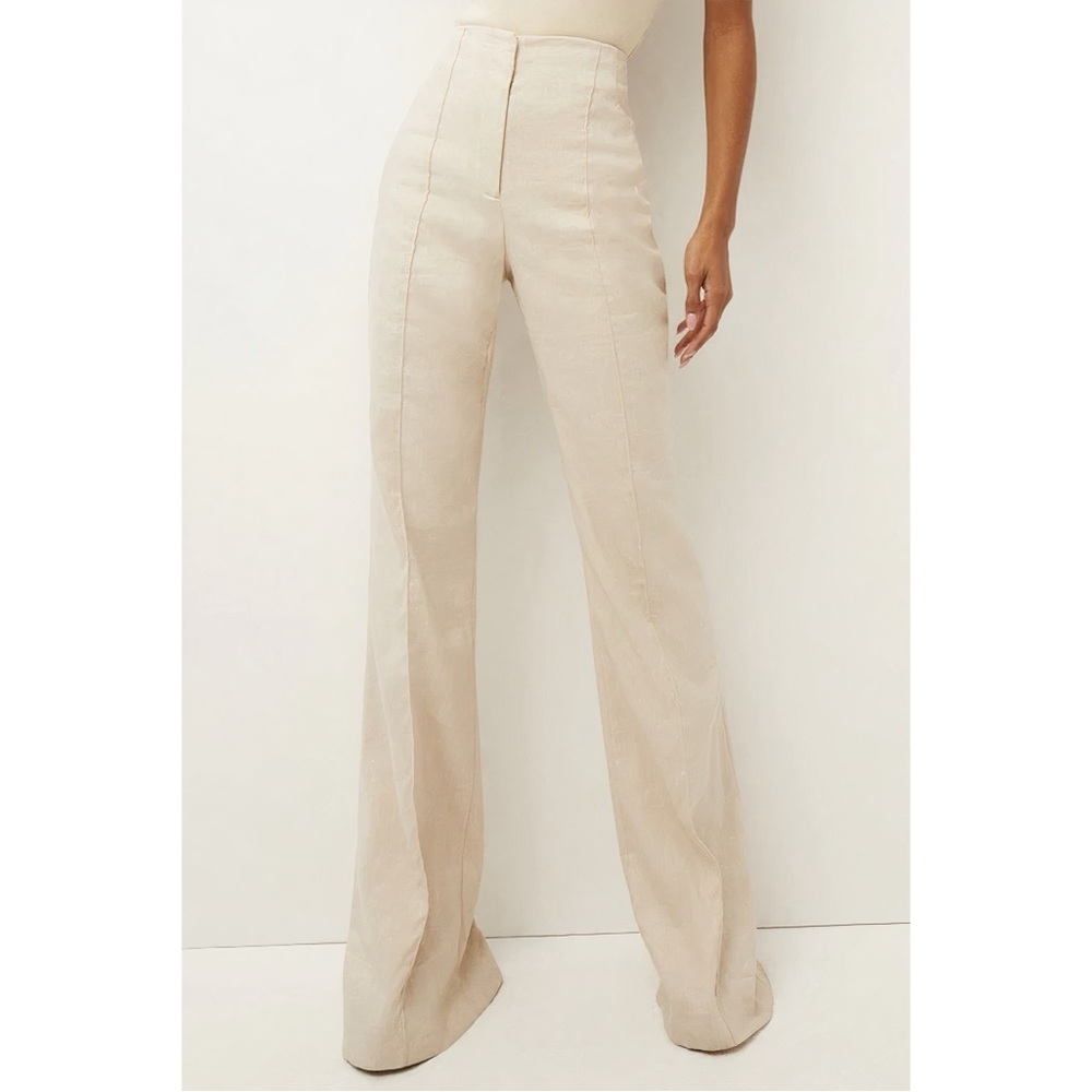 NWT Veronica Beard Wide-Leg Cream Linen-Blend Komi High-Waist Pant